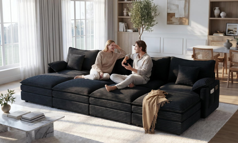 Vesgantti Modular Sectional Sofa, Cloud Couch, Modern Corduroy/Chenille, Height Adjustable, Cloud-Like Comfort, Deep Seat, Movable Ottoman, Couches for Living Room