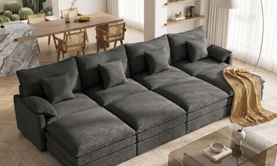 Vesgantti Modular Sectional Sofa, Cloud Couch, Modern Corduroy/Chenille, Height Adjustable, Cloud-Like Comfort, Deep Seat, Movable Ottoman, Couches for Living Room