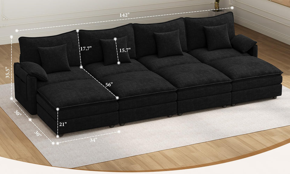 Vesgantti Modular Sectional Sofa, Cloud Couch, Modern Corduroy/Chenille, Height Adjustable, Cloud-Like Comfort, Deep Seat, Movable Ottoman, Couches for Living Room