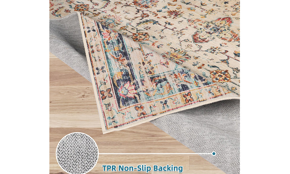 Lightweight Washable Oriental Area Rug for Living Room, Bedroom, Dining Room, Office