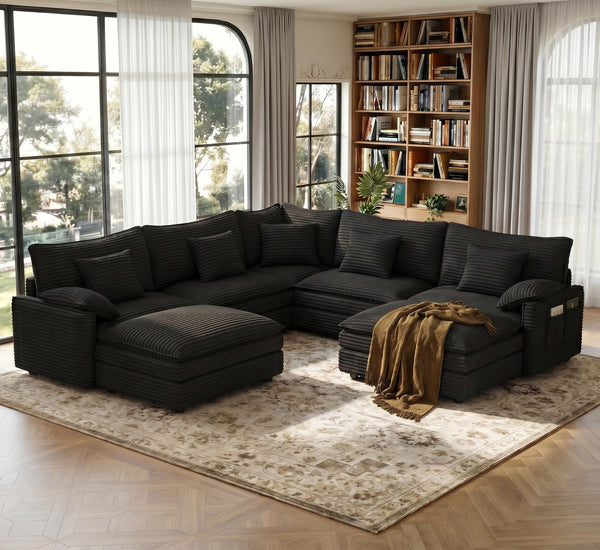 Vesgantti Modular Sectional Sofa, Cloud Couch, Modern Corduroy/Chenille, Height Adjustable, Cloud-Like Comfort, Deep Seat, Movable Ottoman, Couches for Living Room