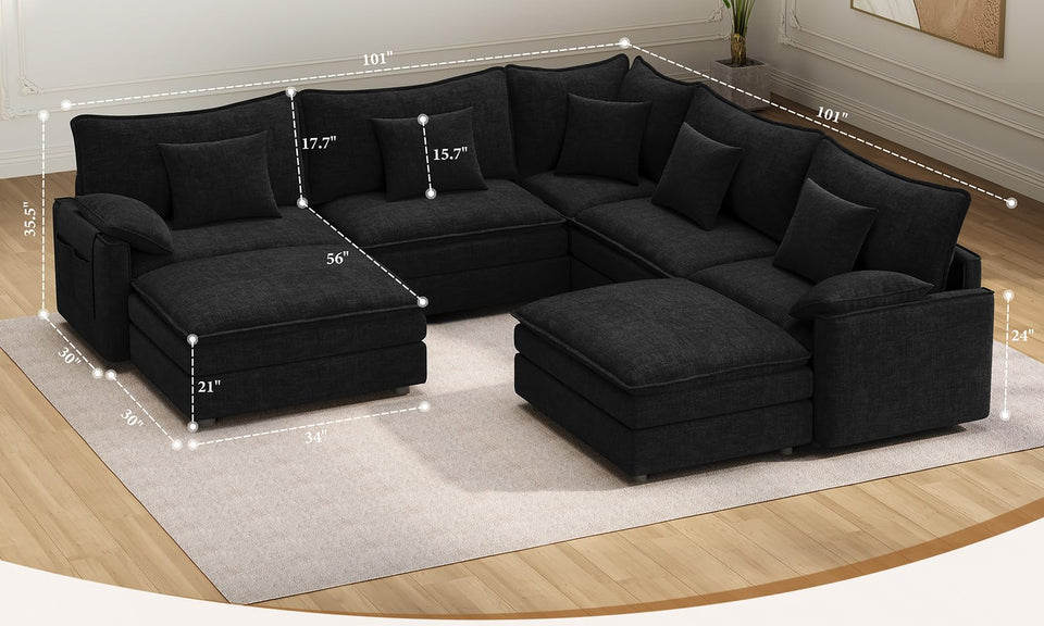 Vesgantti Modular Sectional Sofa, Cloud Couch, Modern Corduroy/Chenille, Height Adjustable, Cloud-Like Comfort, Deep Seat, Movable Ottoman, Couches for Living Room