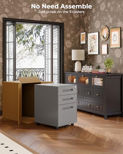 Dripex 3-Drawer Mobile File Cabinet with Lock, Metal Rolling Filing Cabinet for Home Office, Fully Assembled
