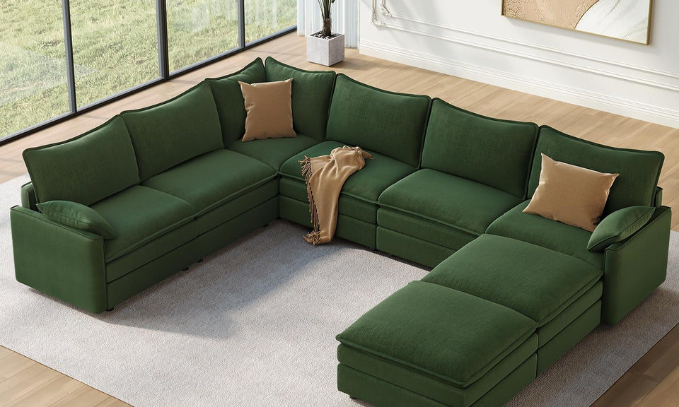 Vesgantti Modular Sectional Sofa, Cloud Couch, Modern Corduroy/Chenille, Height Adjustable, Cloud-Like Comfort, Deep Seat, Movable Ottoman, Couches for Living Room