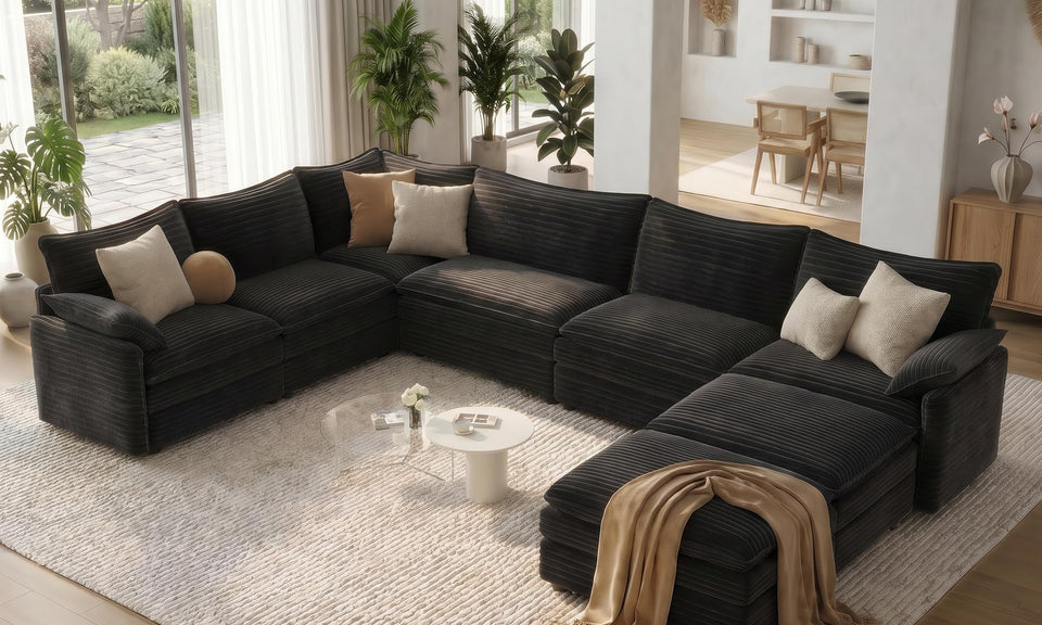 Vesgantti Modular Sectional Sofa, Cloud Couch, Modern Corduroy/Chenille, Height Adjustable, Cloud-Like Comfort, Deep Seat, Movable Ottoman, Couches for Living Room