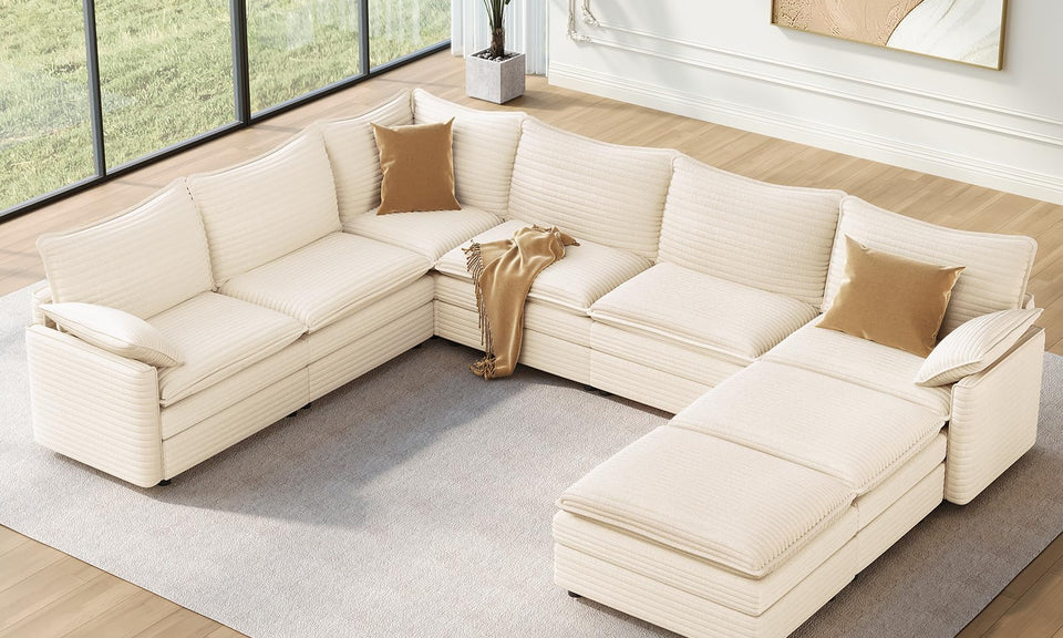 Vesgantti Modular Sectional Sofa, Cloud Couch, Modern Corduroy/Chenille, Height Adjustable, Cloud-Like Comfort, Deep Seat, Movable Ottoman, Couches for Living Room