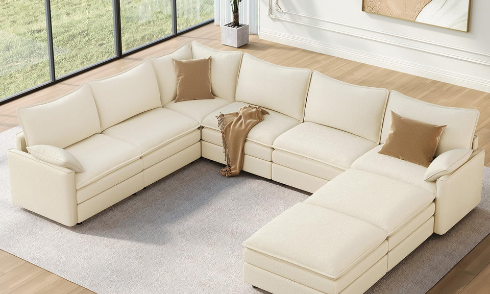 Vesgantti Modular Sectional Sofa, Cloud Couch, Modern Corduroy/Chenille, Height Adjustable, Cloud-Like Comfort, Deep Seat, Movable Ottoman, Couches for Living Room