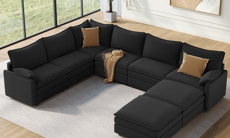 Vesgantti Modular Sectional Sofa, Cloud Couch, Modern Corduroy/Chenille, Height Adjustable, Cloud-Like Comfort, Deep Seat, Movable Ottoman, Couches for Living Room