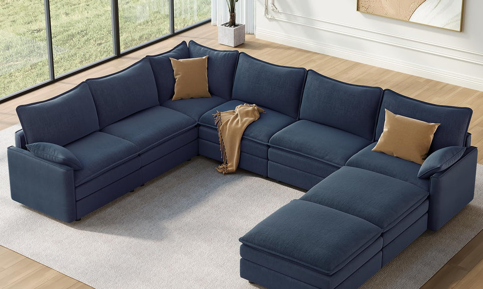 Vesgantti Modular Sectional Sofa, Cloud Couch, Modern Corduroy/Chenille, Height Adjustable, Cloud-Like Comfort, Deep Seat, Movable Ottoman, Couches for Living Room