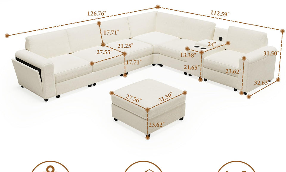 Vesgantti Modular L Shaped Sectional Couch, Chenille Corner Sofa with Storage Armrests