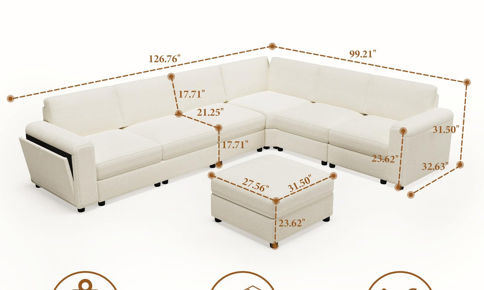 Vesgantti Modular L Shaped Sectional Couch, Chenille Corner Sofa with Storage Armrests