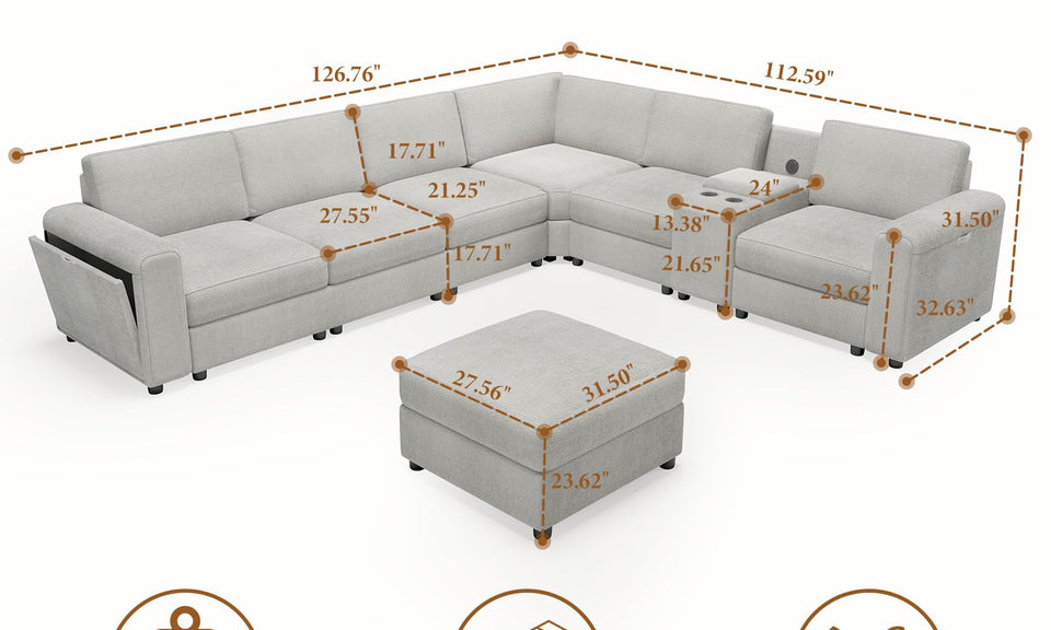 Vesgantti Modular L Shaped Sectional Couch, Chenille Corner Sofa with Storage Armrests