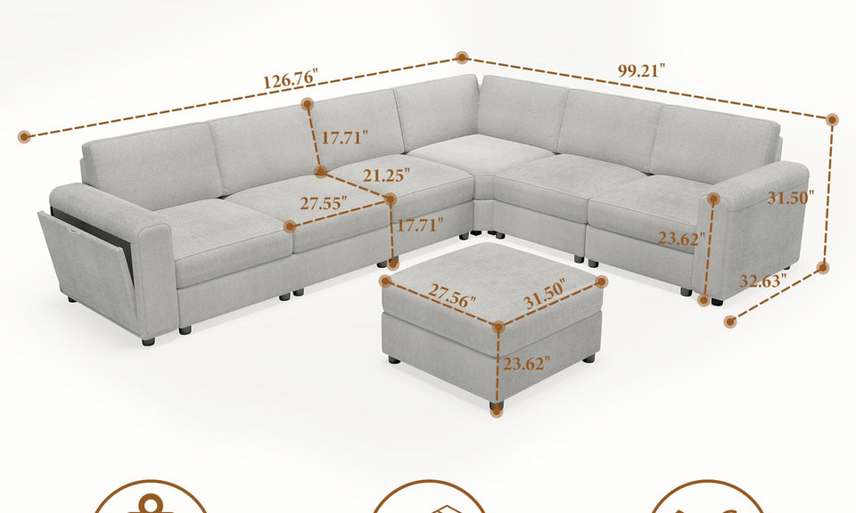 Vesgantti Modular L Shaped Sectional Couch, Chenille Corner Sofa with Storage Armrests