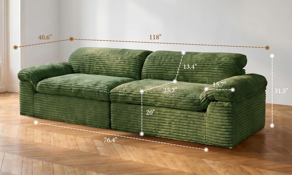 Vesgantti 118" Deep Seat Modular Sofa, Corduroy Cloud Comfort Couch with Curved Armrests, No Assembly Required