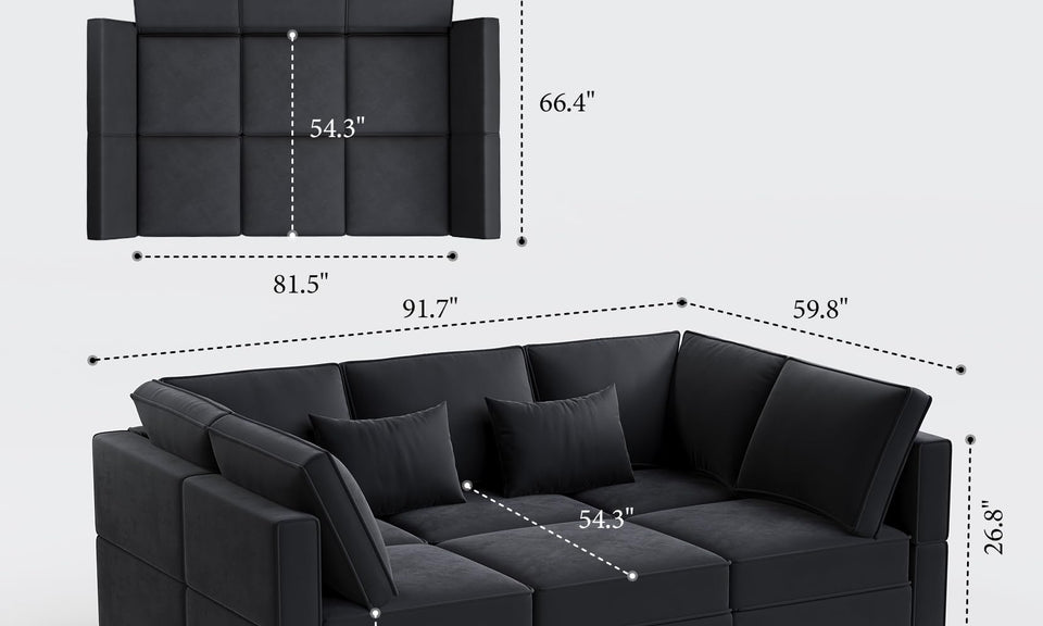 Vesgantti 92" 118" 5/6/8/9 Seats L Shaped U Shaped Modular Sectional Couch with Storage, Velvet Upholstery with Adjustable Backrests & Armrests
