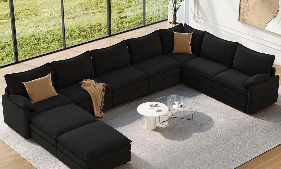 Vesgantti Modular Sectional Sofa, Cloud Couch, Modern Corduroy/Chenille, Height Adjustable, Cloud-Like Comfort, Deep Seat, Movable Ottoman, Couches for Living Room