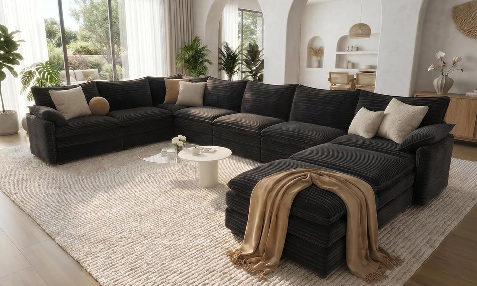 Vesgantti Modular Sectional Sofa, Cloud Couch, Modern Corduroy/Chenille, Height Adjustable, Cloud-Like Comfort, Deep Seat, Movable Ottoman, Couches for Living Room