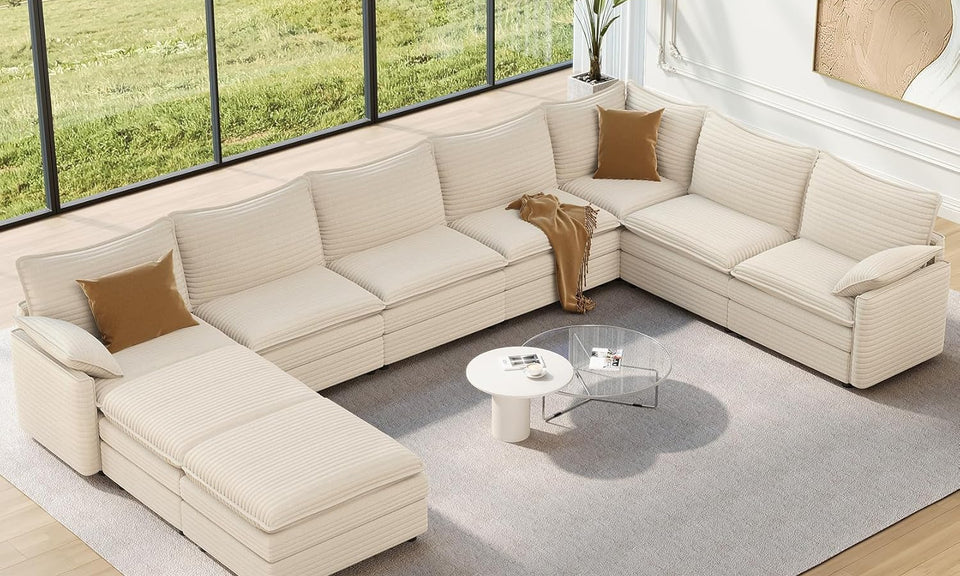 Vesgantti Modular Sectional Sofa, Cloud Couch, Modern Corduroy/Chenille, Height Adjustable, Cloud-Like Comfort, Deep Seat, Movable Ottoman, Couches for Living Room