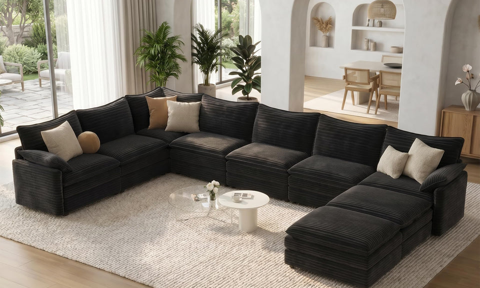 Vesgantti Modular Sectional Sofa, Cloud Couch, Modern Corduroy/Chenille, Height Adjustable, Cloud-Like Comfort, Deep Seat, Movable Ottoman, Couches for Living Room