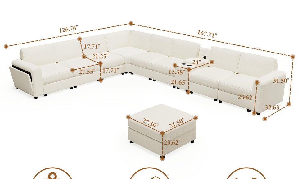 Vesgantti Modular L Shaped Sectional Couch, Chenille Corner Sofa with Storage Armrests