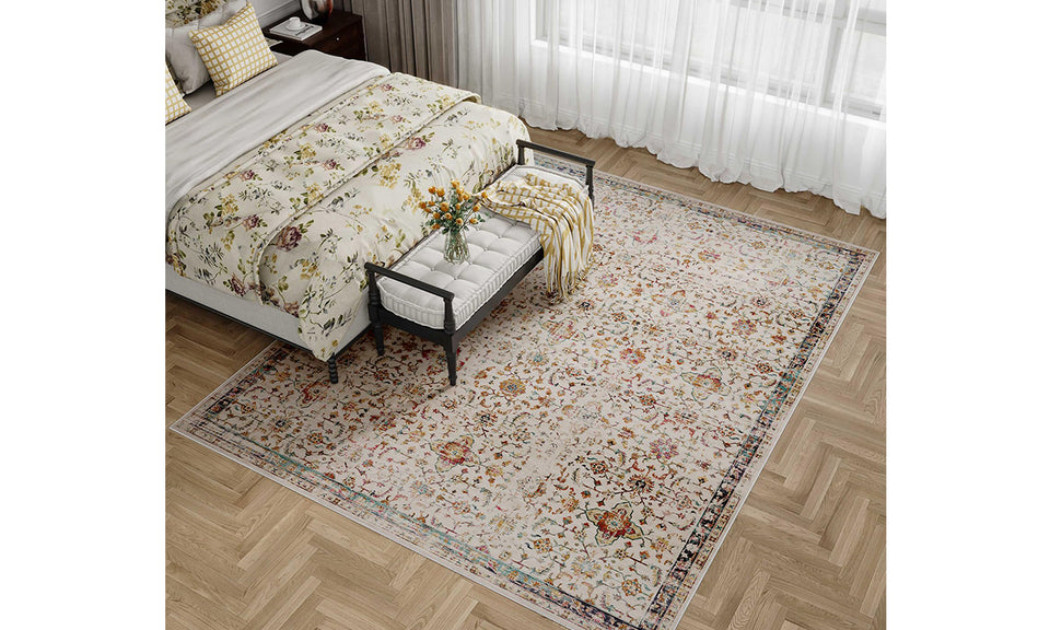 Lightweight Washable Oriental Area Rug for Living Room, Bedroom, Dining Room, Office