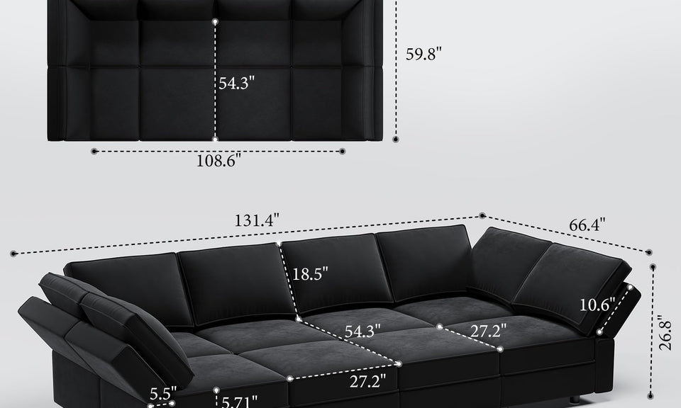 Vesgantti 92" 118" 5/6/8/9 Seats L Shaped U Shaped Modular Sectional Couch with Storage, Velvet Upholstery with Adjustable Backrests & Armrests