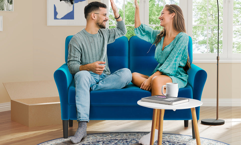 Kidirect Love Seat, 48" Loveseat Sofa, Comfy Velvet Small Couch for Bedroom with 21" Deep Seat, Tool-Free Setup Small Loveseat for Space, 500LB Load Sofa Couch, Love Seat for Bedrooms, Blue