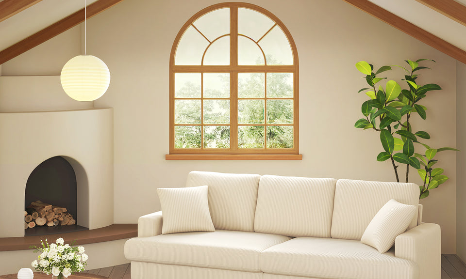 Kidirect 70in Beige White Sofa, Couches for Living Room 21in Extra Deep Seats, Comfy Corduroy Sofas for Living Room No Tool Assembly, Modern Oversized Love Seat with 2 Pillows, Sofa Couch for Bedroom