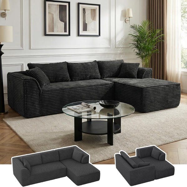 Vesgantti 106"/135" Boneless Cloud Couch with Chaise, No Assembly Required, Deep Seat L Couch, Sectional Modular Sofa, Memory Foam Living Room Couches for Apartment, Corduroy/Chenille
