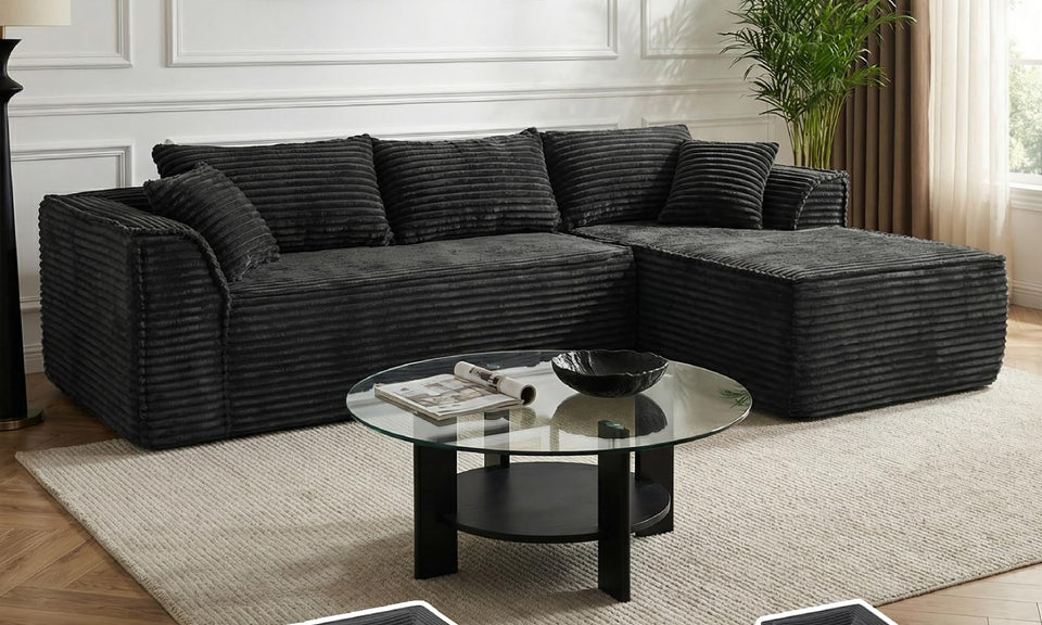 Vesgantti 106"/135" Boneless Cloud Couch with Chaise, No Assembly Required, Deep Seat L Couch, Sectional Modular Sofa, Memory Foam Living Room Couches for Apartment, Corduroy/Chenille