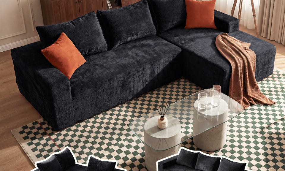 Vesgantti 95" Boneless Couch, L-Shape Sectional with Right/Left Chaise, Chenille Cloud Couches Modular Sofa, No Assembly Required