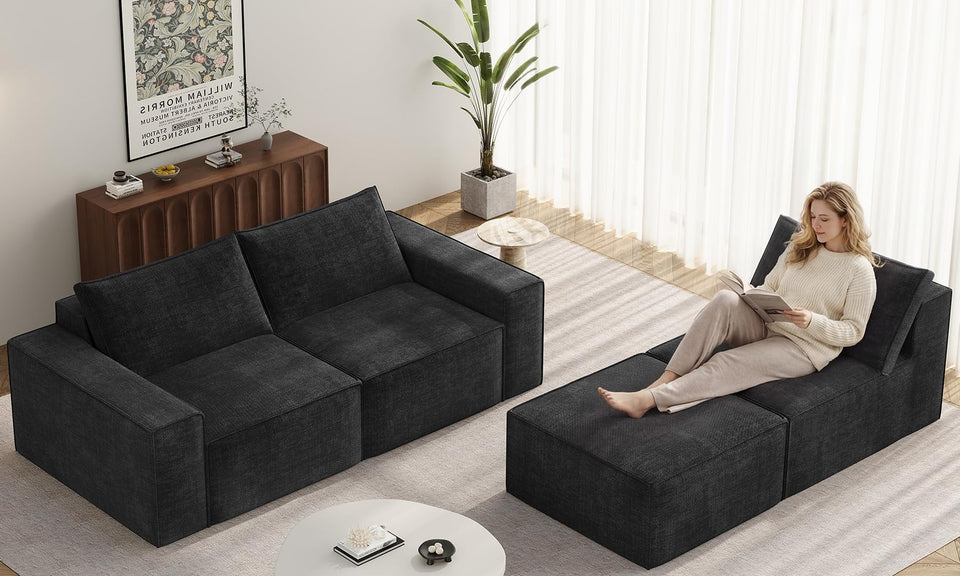 Vesgantti 114" 145.6" 143.7" L/U Shaped Boneless Cloud Couch, Chenille Sectional Modular Sofa Couch with Ottoman, No Assembly Required, Free Combination