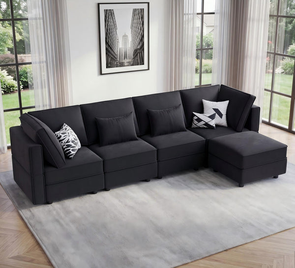 Vesgantti 92" 118" 5/6/8/9 Seats L Shaped U Shaped Modular Sectional Couch with Storage, Velvet Upholstery with Adjustable Backrests & Armrests