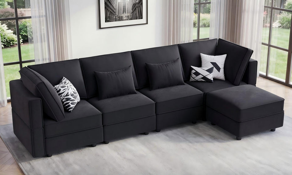 Vesgantti 92" 118" 5/6/8/9 Seats L Shaped U Shaped Modular Sectional Couch with Storage, Velvet Upholstery with Adjustable Backrests & Armrests