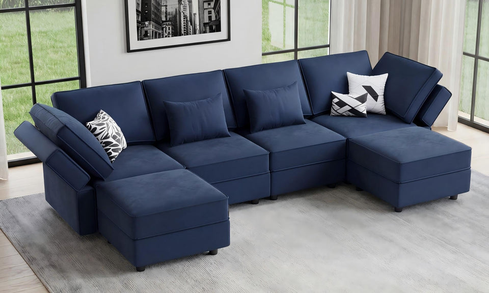 Vesgantti 92" 118" 5/6/8/9 Seats L Shaped U Shaped Modular Sectional Couch with Storage, Velvet Upholstery with Adjustable Backrests & Armrests