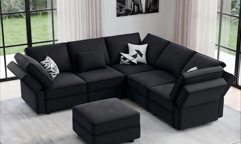 Vesgantti 92" 118" 5/6/8/9 Seats L Shaped U Shaped Modular Sectional Couch with Storage, Velvet Upholstery with Adjustable Backrests & Armrests
