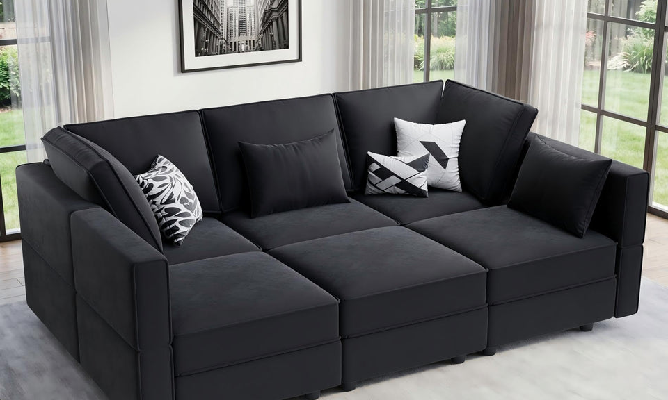 Vesgantti 92" 118" 5/6/8/9 Seats L Shaped U Shaped Modular Sectional Couch with Storage, Velvet Upholstery with Adjustable Backrests & Armrests