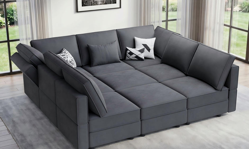 Vesgantti 92" 118" 5/6/8/9 Seats L Shaped U Shaped Modular Sectional Couch with Storage, Velvet Upholstery with Adjustable Backrests & Armrests