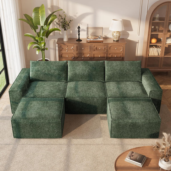 Vesgantti 114" 145.6" 143.7" L/U Shaped Boneless Cloud Couch, Chenille Sectional Modular Sofa Couch with Ottoman, No Assembly Required, Free Combination