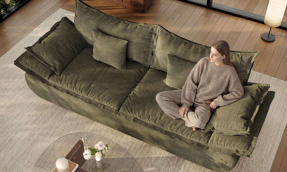 Vesgantti 86.6" Cloud Boneless Couch, 3 Seater Comfy Chenille Upholstered Sailboat Sofa with Curved Armrest, No Assembly Required