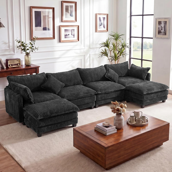 Vesgantti 109" 143" L Shaped U Shaped Modular Sectional Sofa, Comfy Upholstered Cloud Corduroy Couches with Ottomans for Living Room