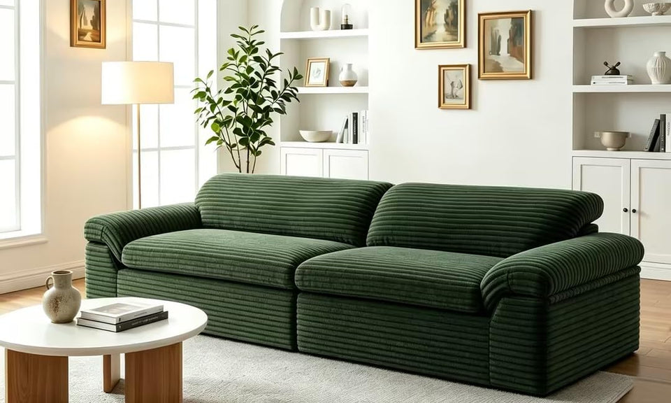 Vesgantti 118" Deep Seat Modular Sofa, Corduroy Cloud Comfort Couch with Curved Armrests, No Assembly Required