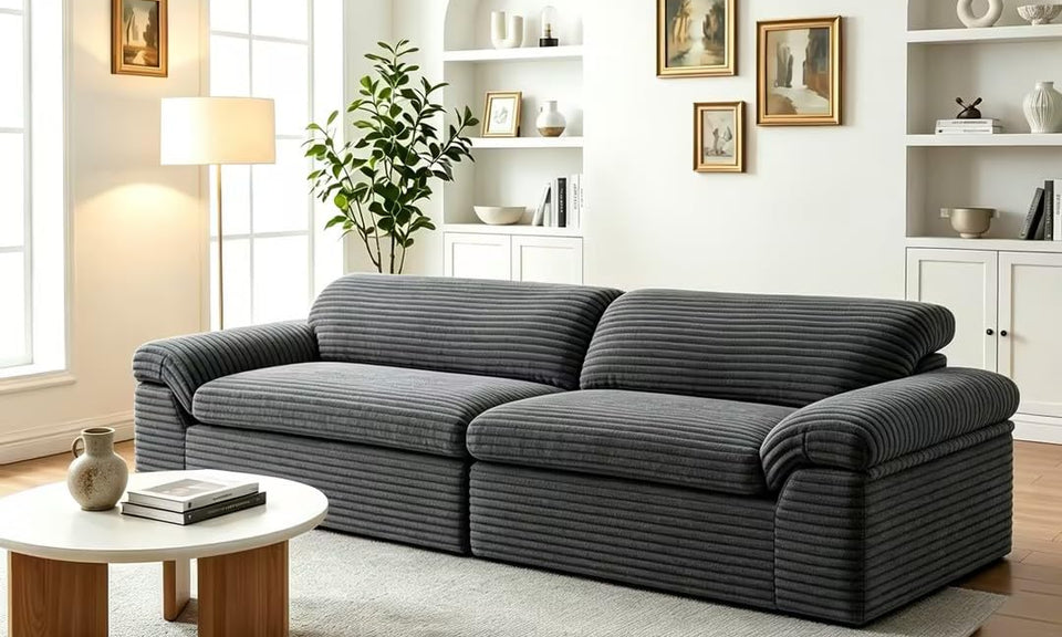 Vesgantti 118" Deep Seat Modular Sofa, Corduroy Cloud Comfort Couch with Curved Armrests, No Assembly Required