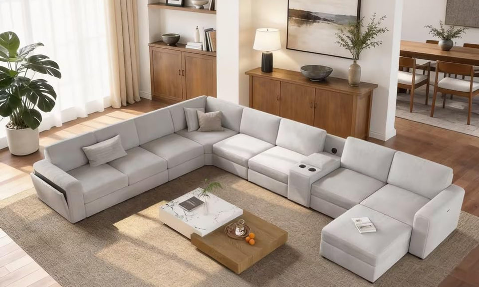Vesgantti Modular L Shaped Sectional Couch, Chenille Corner Sofa with Storage Armrests
