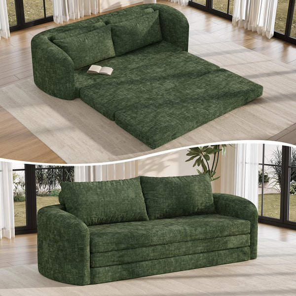 Vesgantti 86.6"(2 in 1 )/110.2"( 6 in 1) Convertible Sofa Bed, Folding Boneless Couch, Chenille Sleeper Sofa, No Assembly Required