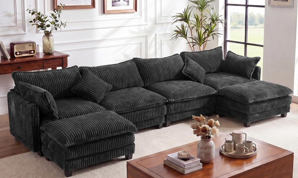 Vesgantti 109" 143" L Shaped U Shaped Modular Sectional Sofa, Comfy Upholstered Cloud Corduroy Couches with Ottomans for Living Room