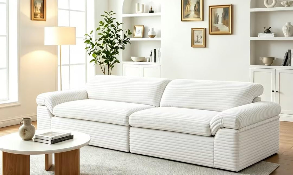 Vesgantti 118" Deep Seat Modular Sofa, Corduroy Cloud Comfort Couch with Curved Armrests, No Assembly Required
