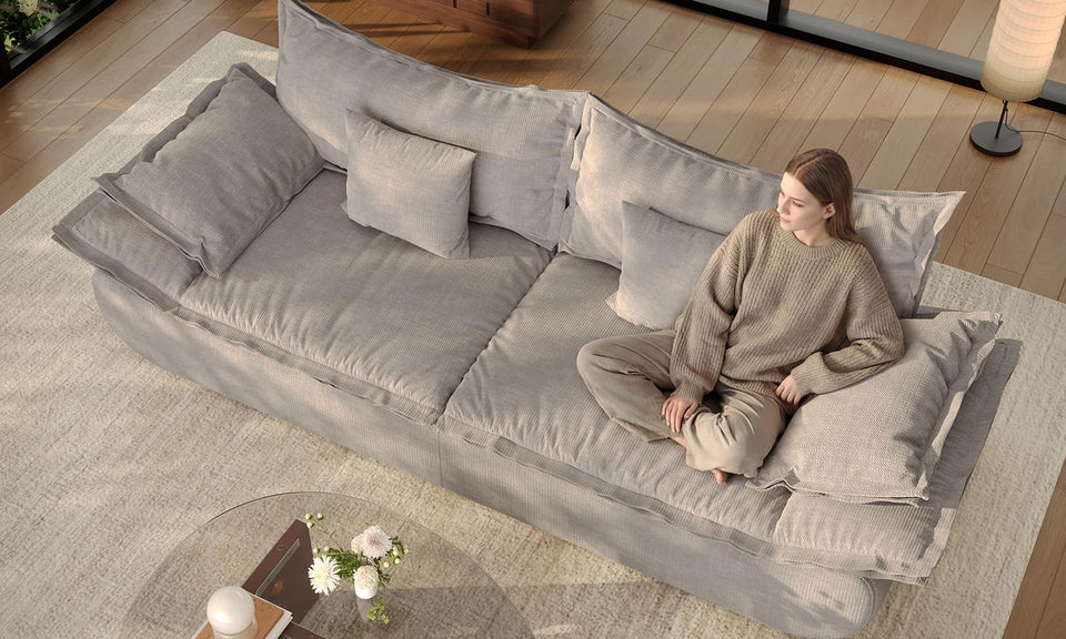 Vesgantti 86.6" Cloud Boneless Couch, 3 Seater Comfy Chenille Upholstered Sailboat Sofa with Curved Armrest, No Assembly Required