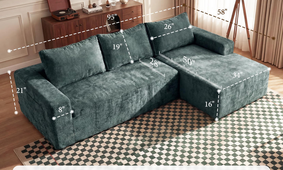 Vesgantti 95" Boneless Couch, L-Shape Sectional with Right/Left Chaise, Chenille Cloud Couches Modular Sofa, No Assembly Required