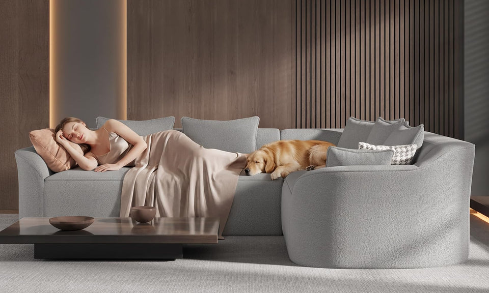Vesgantti 110" Modern Curved Cloud Sectional Sofa, Boneless Couch, Chenille Modular Sofa, Tool-Free Assembly
